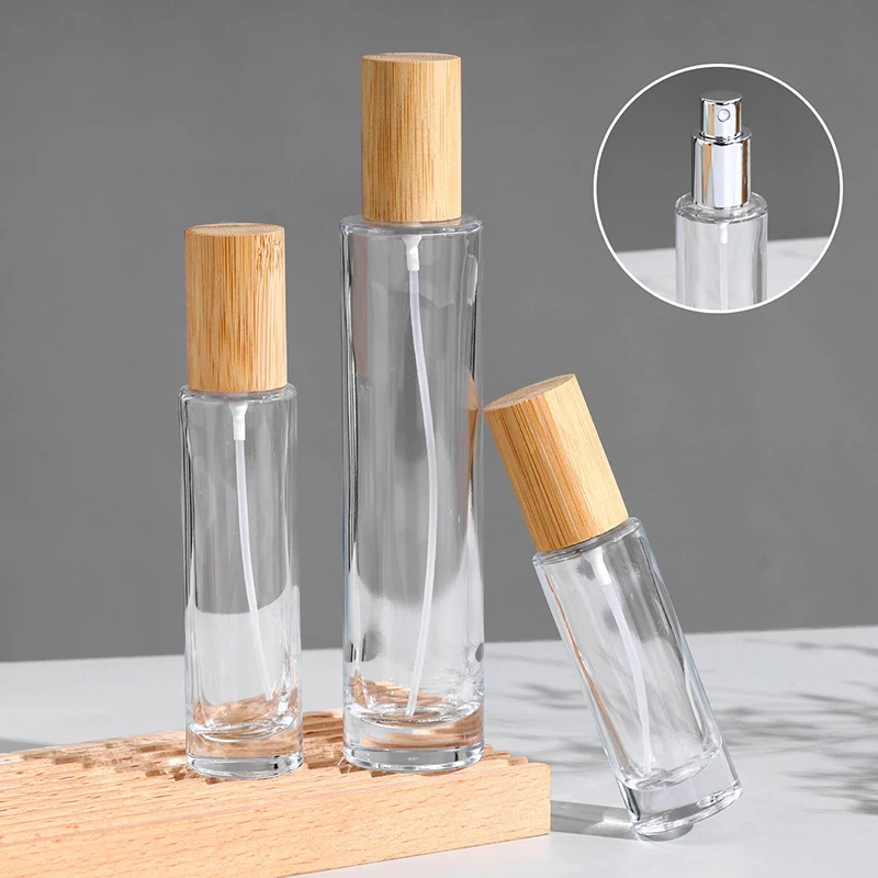 

30/50/100ml Bamboo Cover Empty Spray Refillable Bottle Container Makeup Water Atomizer Bottle Empty Container Travel Bottle