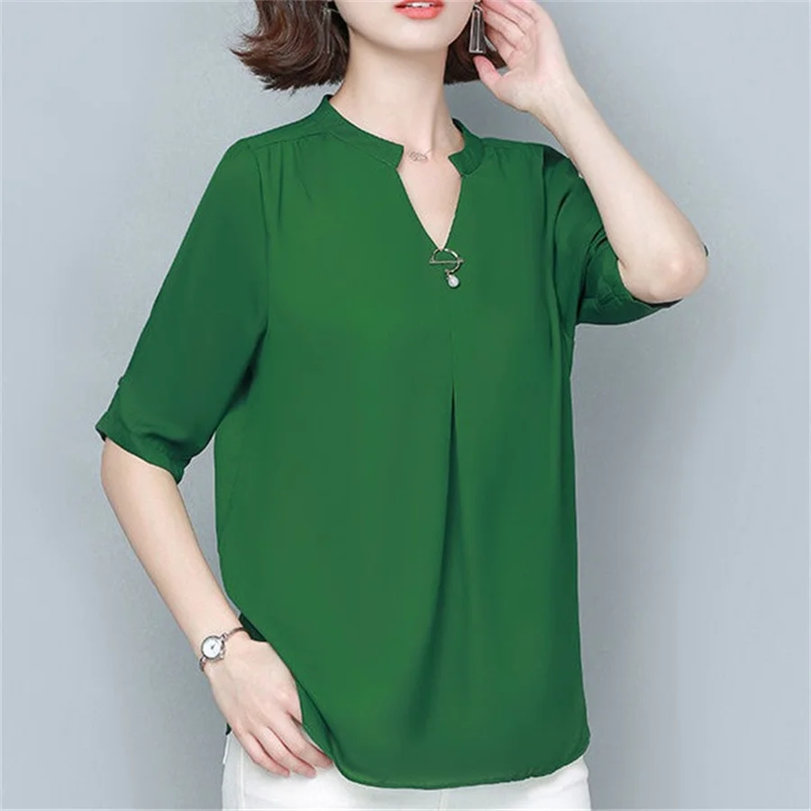 Women's Casual Loose V-Neck Blouse - close-up view