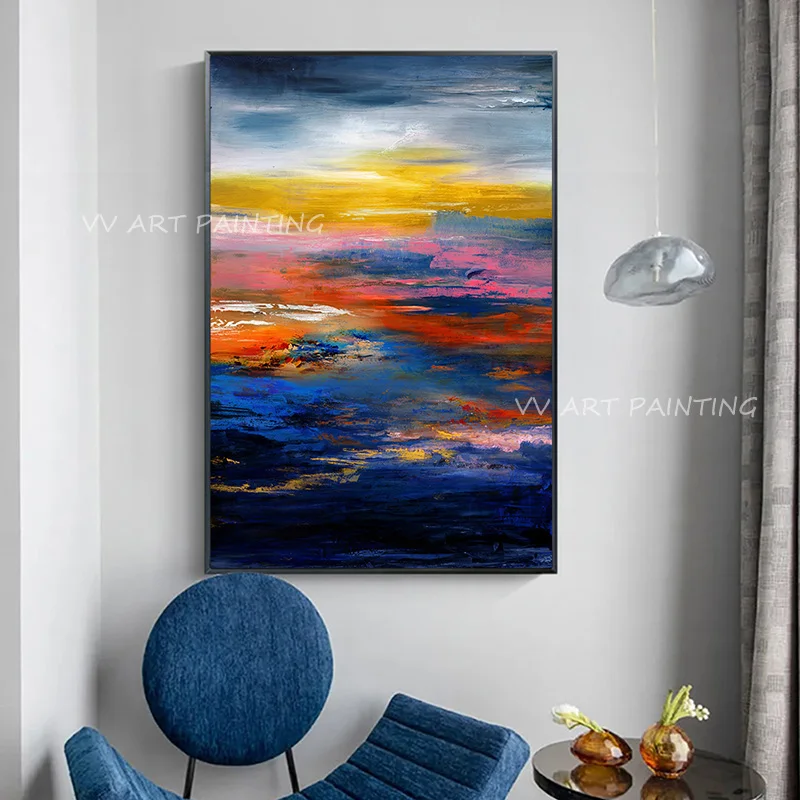 

Colorful Sky Heavy Thick Landscape Handmade Modern Abstract Oil Painting Drawing For Living Room Decor Painted Mural Picuture