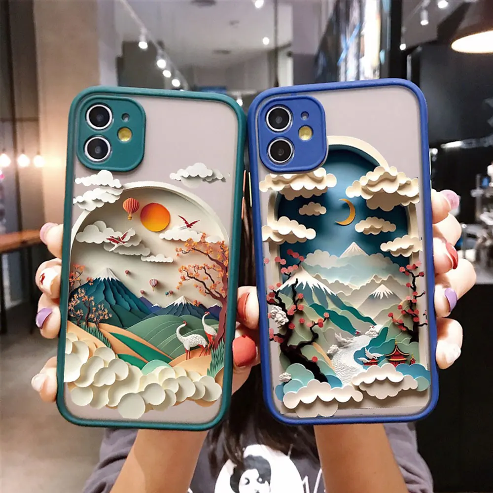 Landscape Phone Case for IPhone 14 11 12 13 Pro Max Mini XS MAX X XR 7 8 Plus SE2 Creative Mountains and Rivers Shockproof Cover