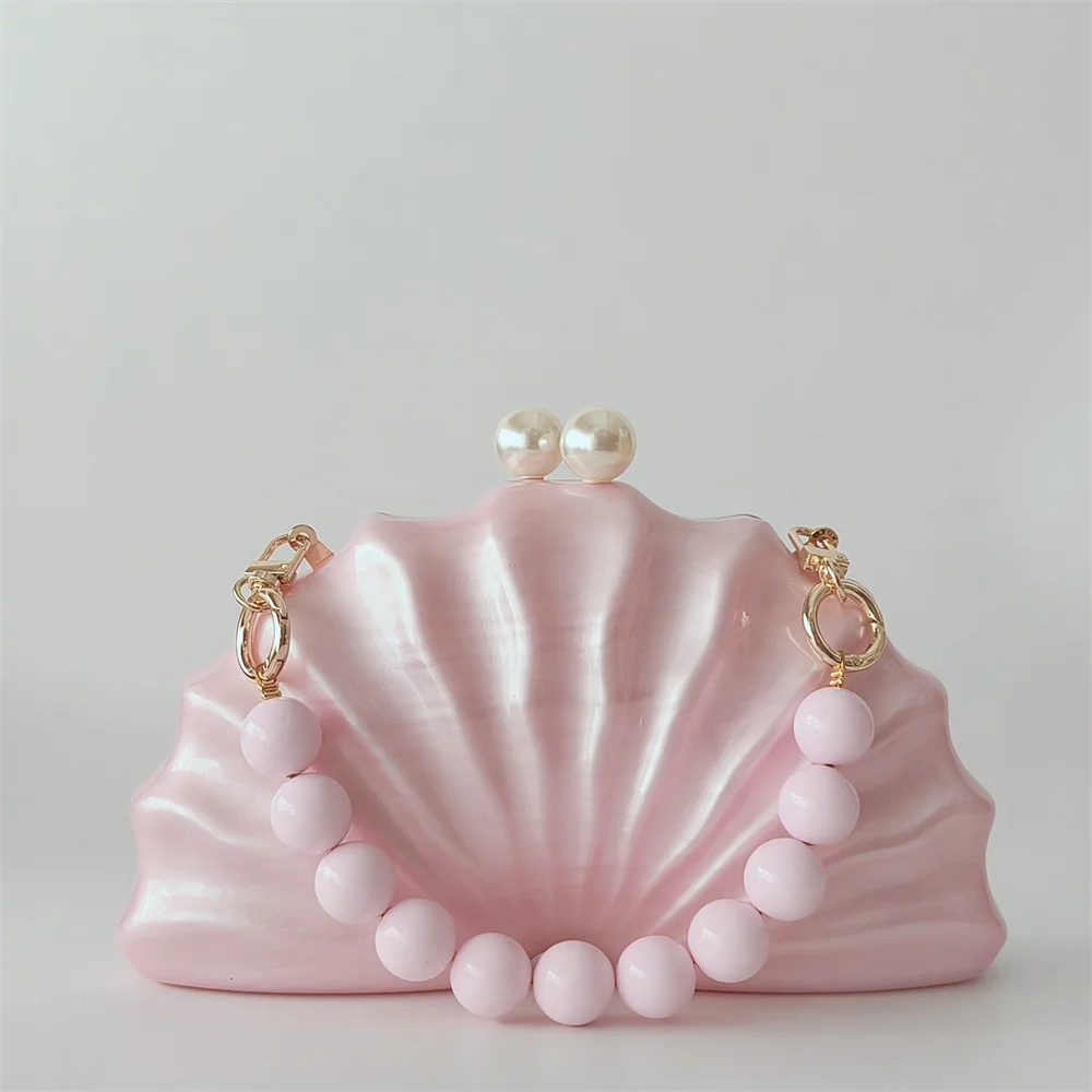 

Female Lady Acrylic Shell Shoulder Crossbody Bag Fashion Wedding Dinner Clutch Bag Unique Shape Elegant Beach Handbag And Purse