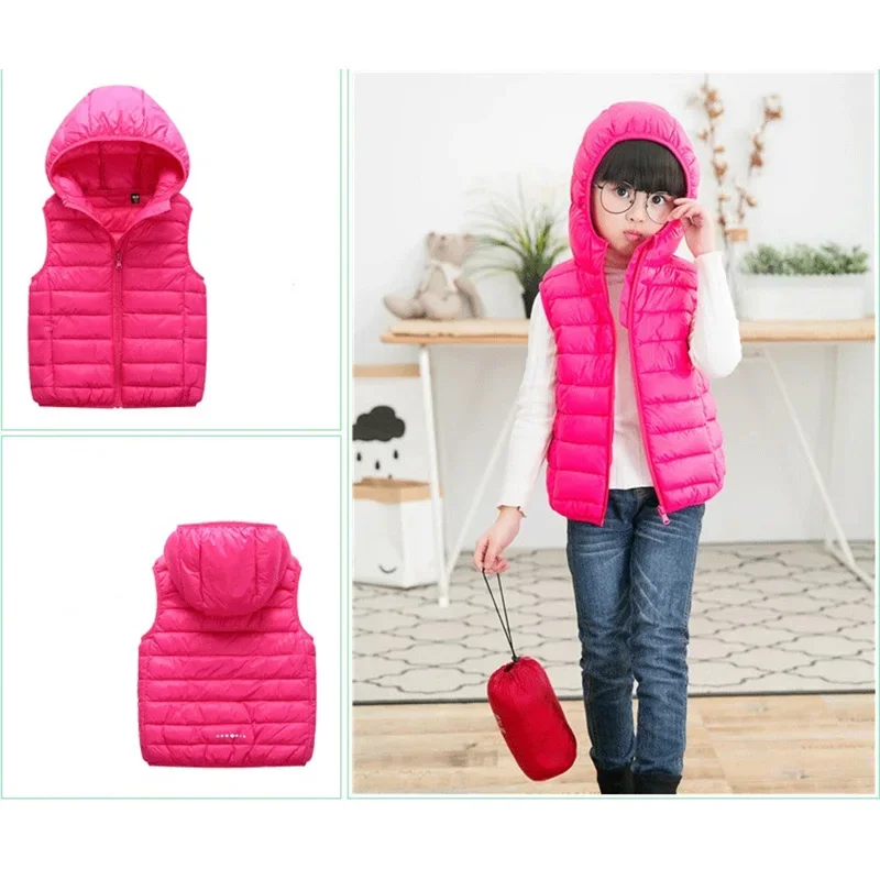 Fall Solid Waistcoat Children Outerwear Winter Coats Kids Clothes Warm Boys and Girls Hooded Vest for Age 2-12 Years Old