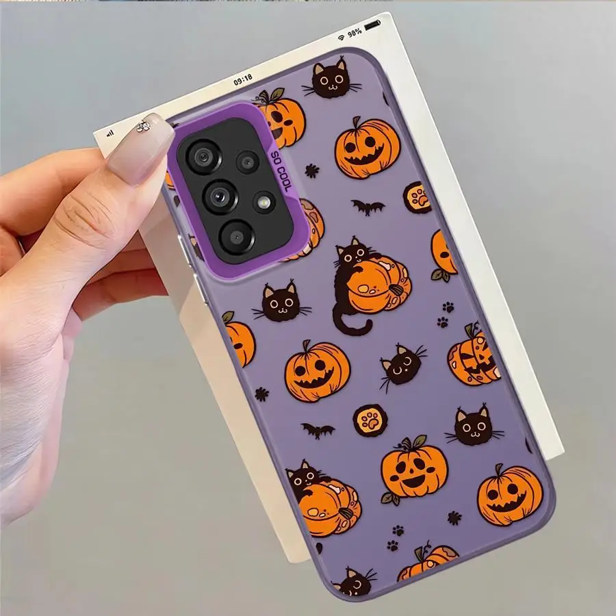 Capa traseira do telefone para samsung galaxy a11 a06 a50 a15 a13 a20s a04e a03 a14 a16 a02 a12 moda halloween abóbora gato