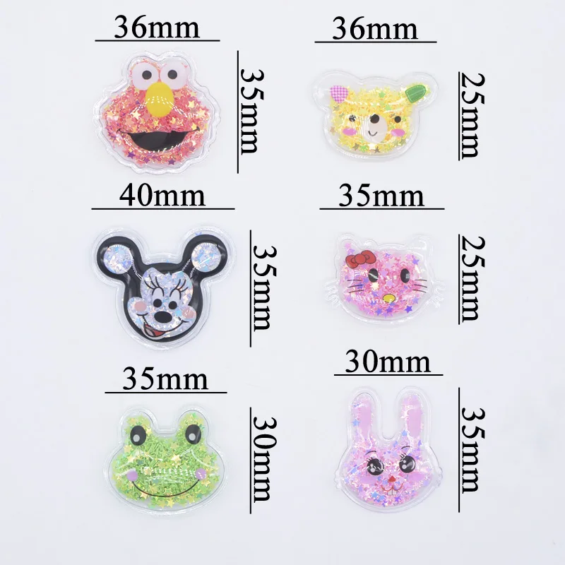 24Pcs Printed Cartoons Animals Filling Shake Sequins Appliques for Handmade Headwear Hair Clips Band Bow Decor Accessories