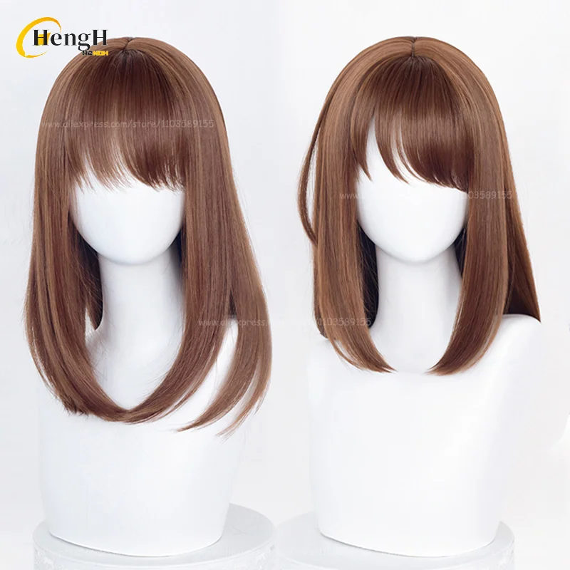 In Stock Anime ES Anzu Synthetic Long 43cm Brown Red Cosplay Anime Wig Heat Resistant Hair Halloween Party Woman Wigs + Wig Cap