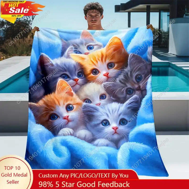 

Adorable Kittens HD Print Flannel Blanket - Lightweight Soft Warm Throw for Sofa Bed Travel Custom blankets