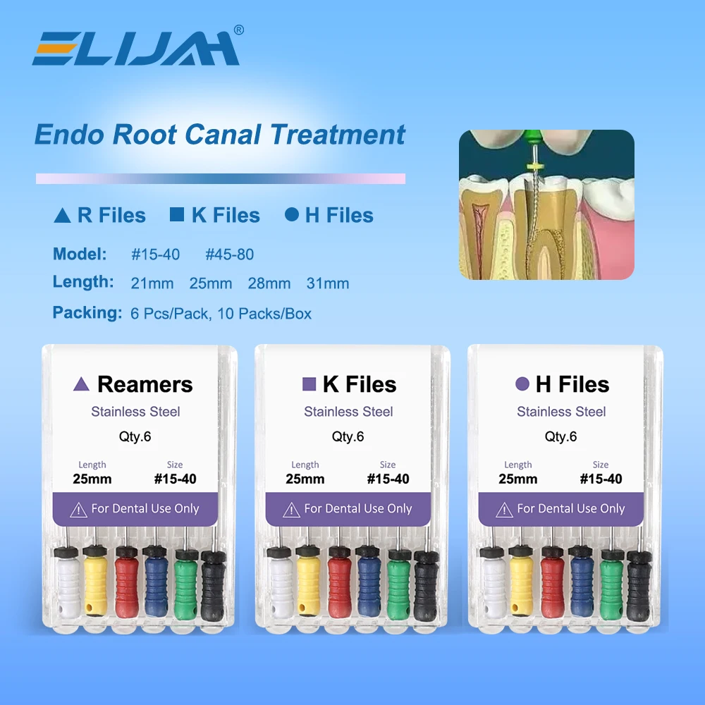 

ELIJAH 6Pcs/Pack Dental Files Hand Use K-Files H-Files Reamer 21/25/28/31mm Stainless Steel Endodontic Root Canal Files