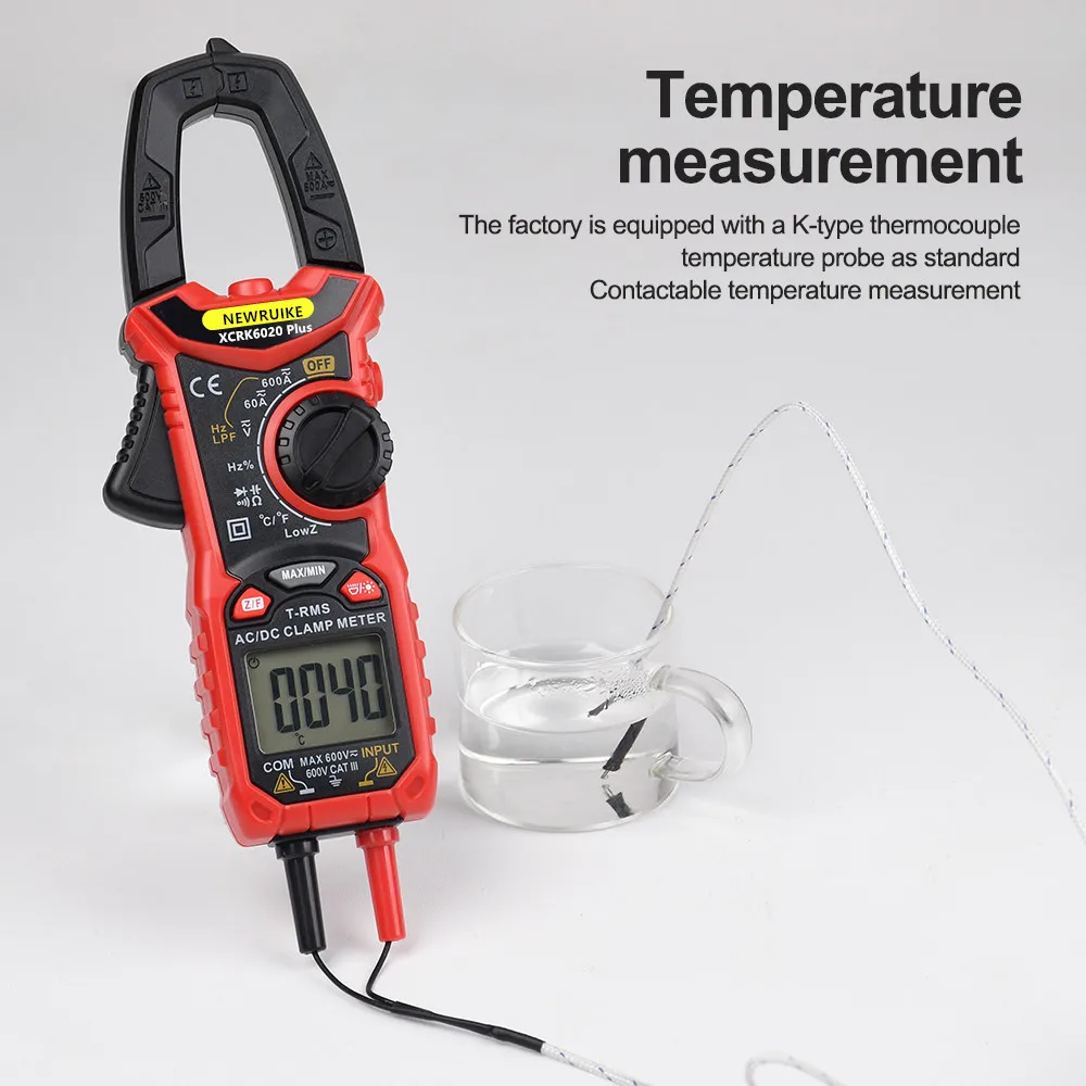 NEWRUIKE XCRK6020+ Digital Clamp Meter DC/AC Current 600A