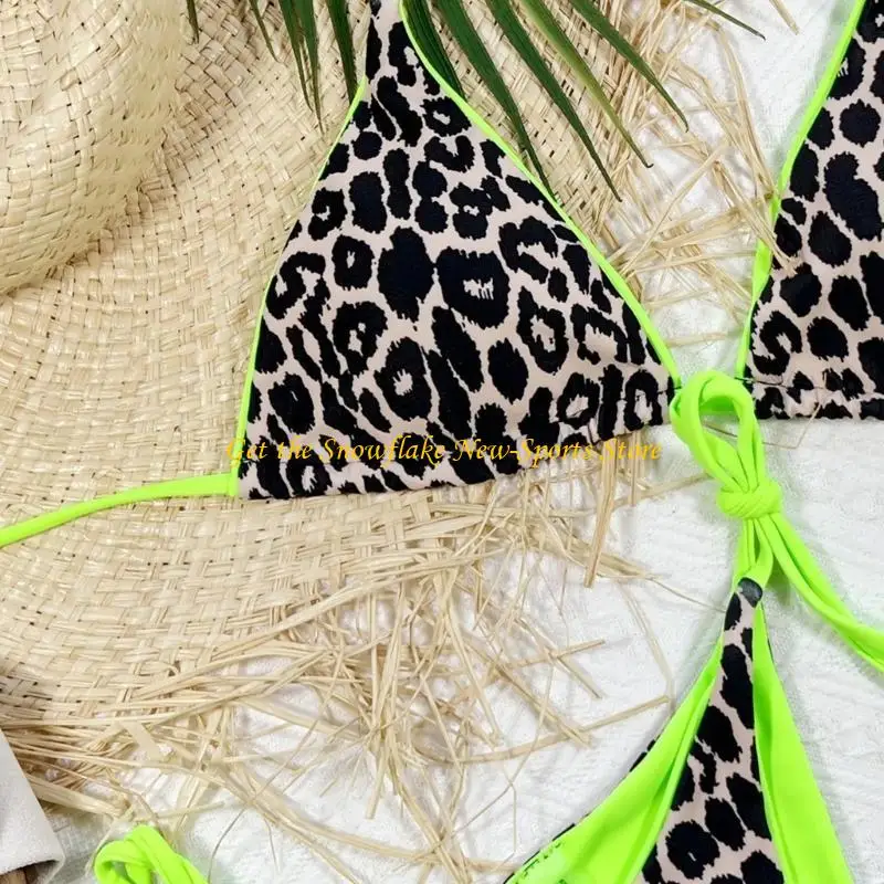 E56D Dames Tie Side Side Swimsuit Tweede stuk badpakken Leopard Print Halter Set