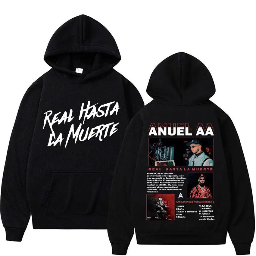 Anuel AA Real Fino La Muerte Rap Sudaderas con capucha para hombres y mujeres, sudaderas estilo hip hop vintage Sudaderas con capucha Harajuku extragrandes