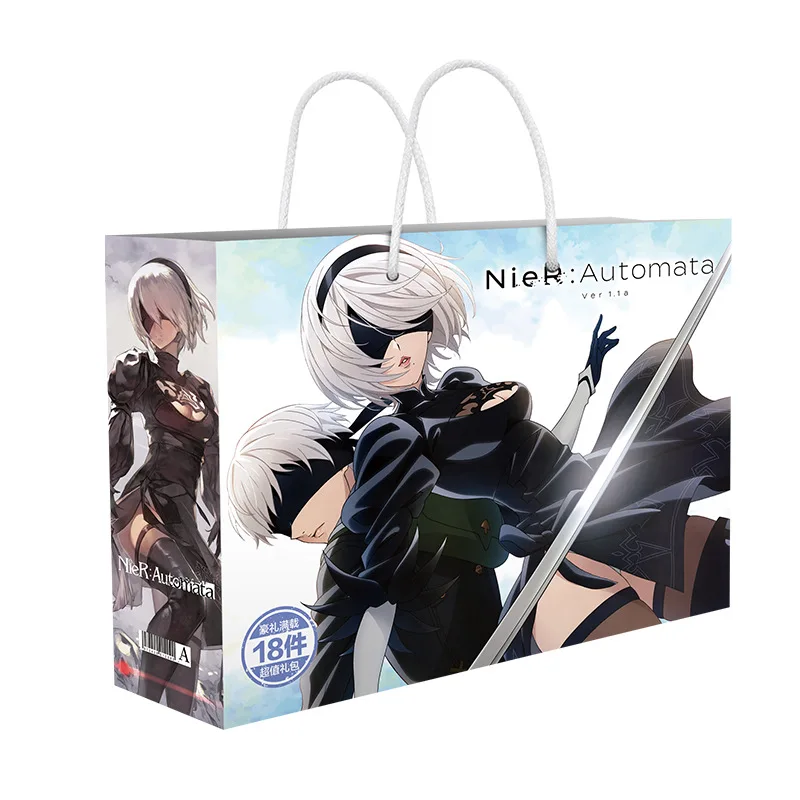 30CM Boxed NieR Automata Figure Toy YoRHa 2B lucky gift bag collection bag toy include postcard poster badge stickers bookmark