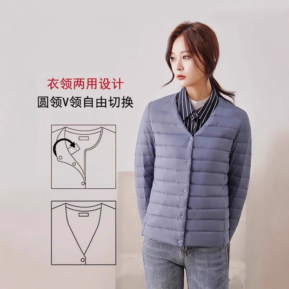 2025 Celebrity-Inspired Hot-Selling Lightweight Short Down Jacket for Women: Anti-Seasonal, Slim-Fit, Collarless Inner Liner, Wa