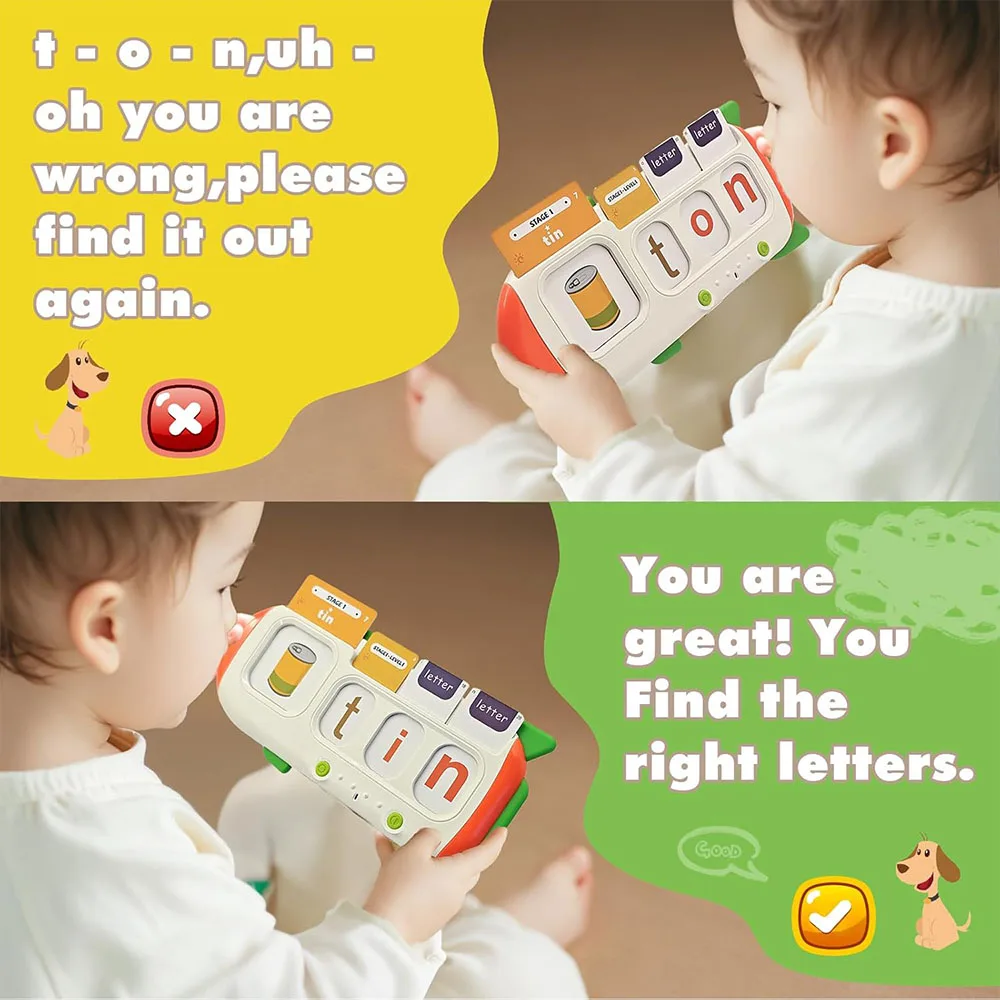 Máquina de cartão flash para crianças – Brinquedo de educação infantil de ortografia, matemática e música em inglês com feedback de som – recarregável