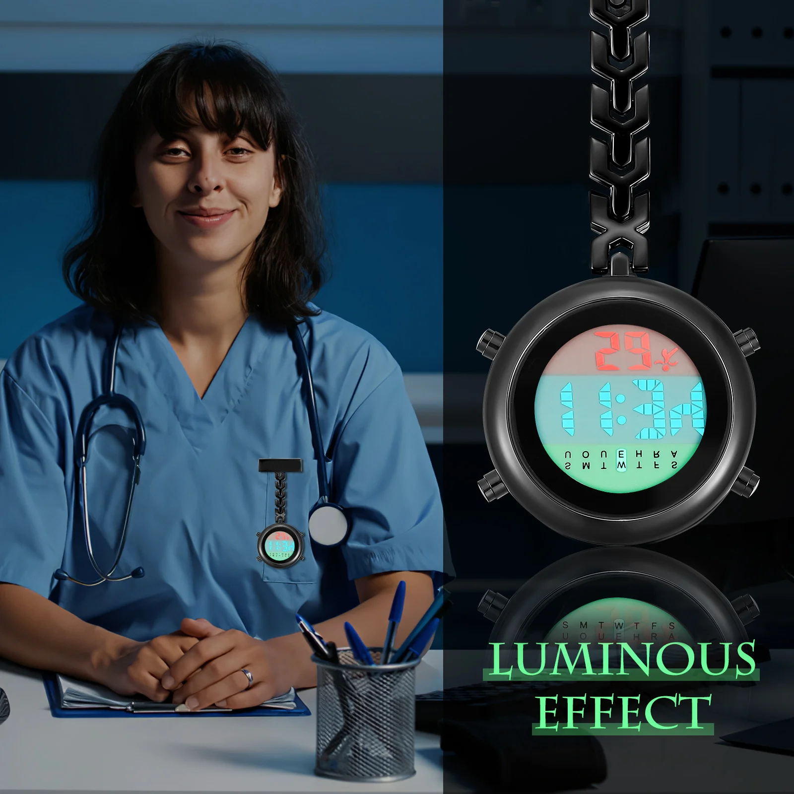 2 pcs Multifunctional Nurse Watch Alarm Timer Date 24-Hour Display Clip-On Design For Doctors Nursing Staff Portable Pocket