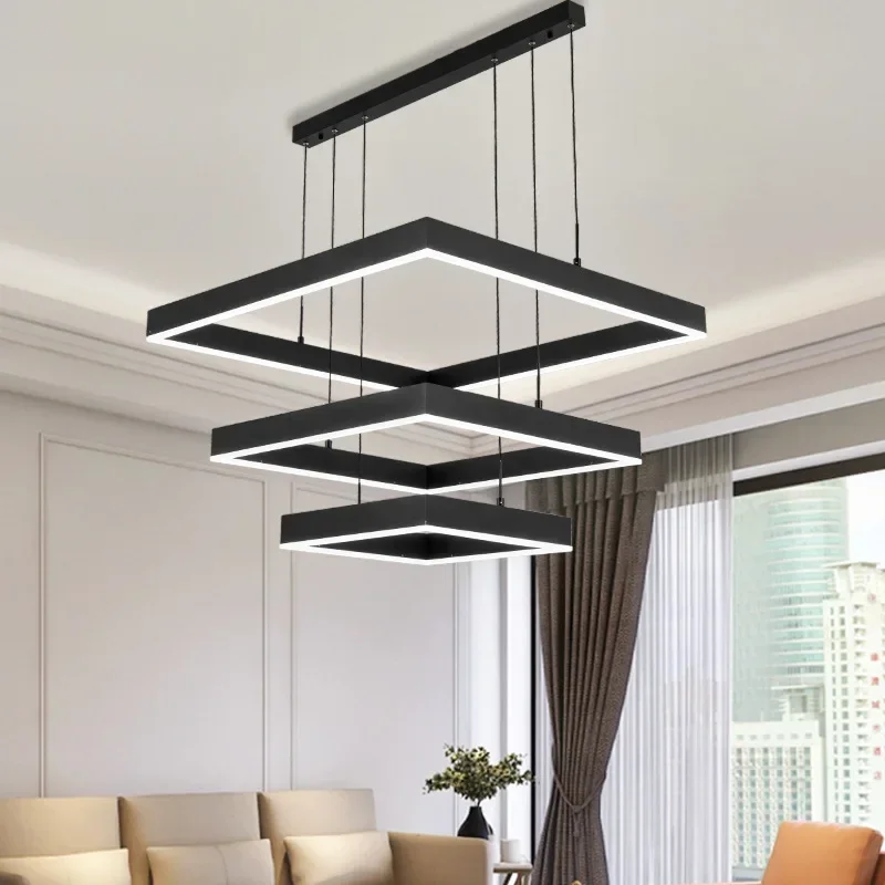 Minimalist Strip Led Ceiling Chandelier Modern Creative Living Room Nordic Dining Room Square Bar Chandelier Decorative Lamp