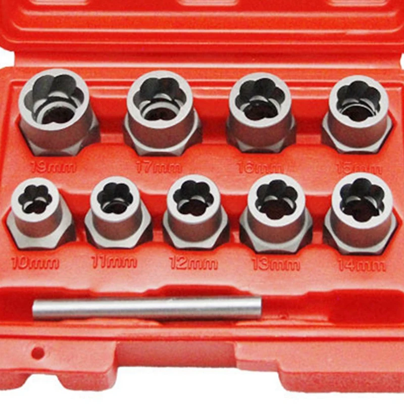 10Pc Nut Extractor 1/2 Square Hole Air Cannon Electric Wrench Use Sliding Nut To Remove Red Box Tool Set