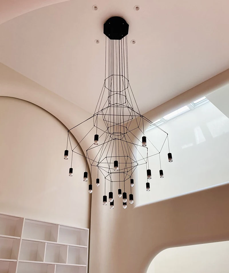 الحديثة ثريا كبيرة ضوء للدرج تصميم هندسي مصباح معلق طويل لردهة البهو المدخل معلقة تركيب المصابيح