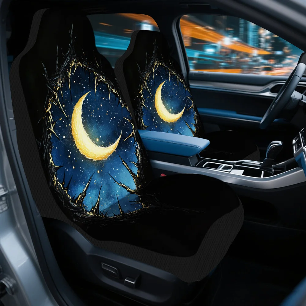 2pcs Horror Fantasy Cosmic Eye Design Car Seat Covers Set – Trendy, Durable, High-Quality Protector Covers For 2 Front Seats,