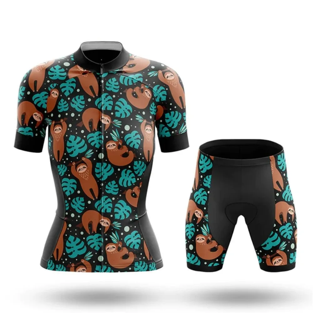 Women's Cycling Clothing Sloth Cartoon Fun Summer Breathable Cycling Jersey Set Mountian Bike Clothing Female Bicycle Clothes