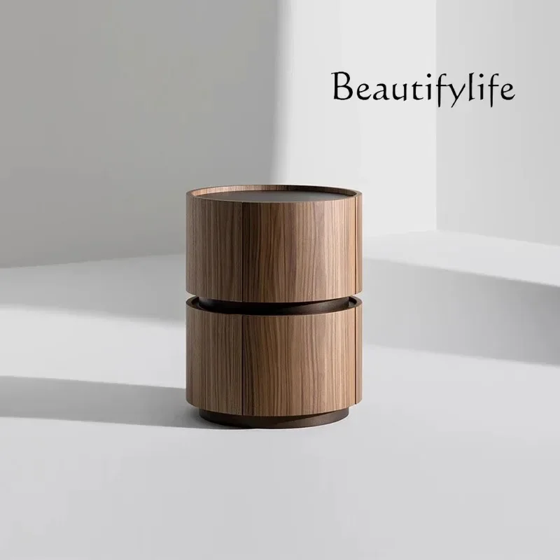 

J W Italian Minimalist Solid Wood Bedside Table Round Retro Simple Bedroom Cabinet Designer New High-end Modern Storage Cabinet