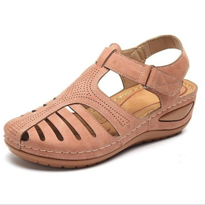 Sandalias de cuña ortopédicas de Punta abierta para mujer, zapatos Retro de plataforma informales de cuero, antideslizantes, Estilo Vintage, de