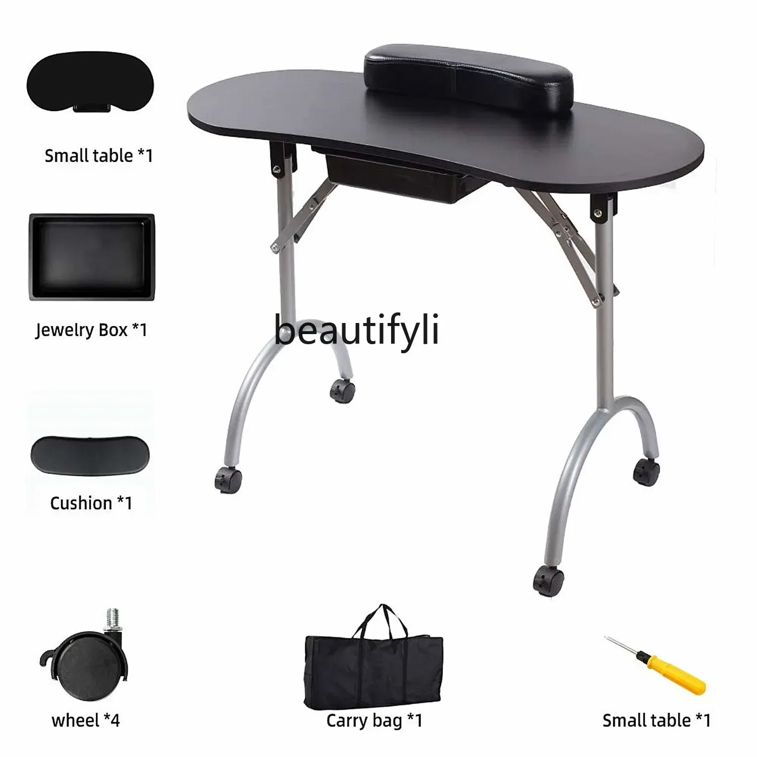 Dobrável Professional Nail Desk, Suporte de mão para Nails Art, Manicure, Tattoo Salon Station, Móveis com mesa de armazenamento