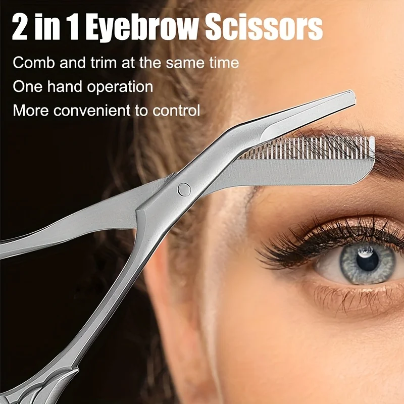 Eyebrow Scissors for Men And Women Makeup Tools One Metal Texture with Comb Eyebrow Razor Beauty Scissors Stainless Steel