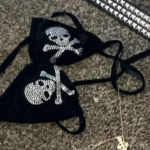 Goth Skull Rhinestone Bikini Y2k Punk Women Print Swimsuit Split Bathing Suit High Waist Gothic Cute Bikinis Sets Beach Outfits