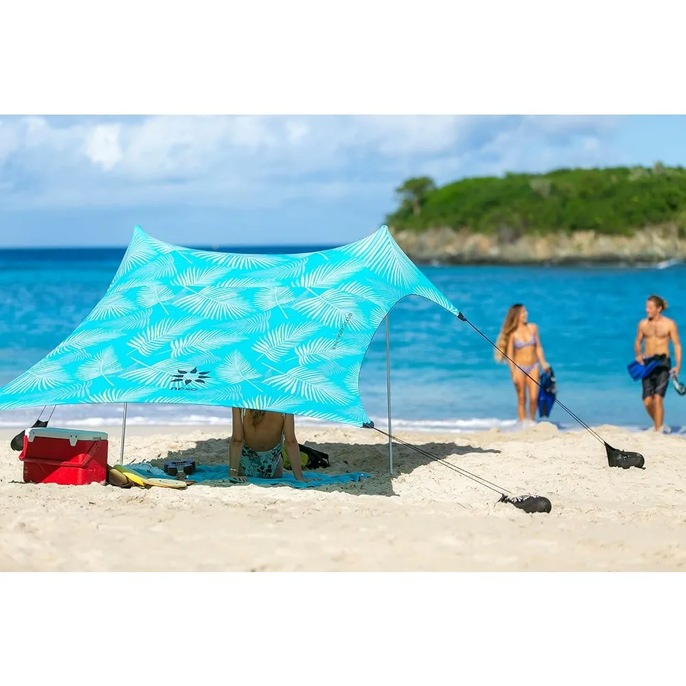 

Tents Beach Tent with Sand Anchor, Portable Canopy SunShade - 7' x 7' - Patented Reinforced Corners(Aqua Fronds)