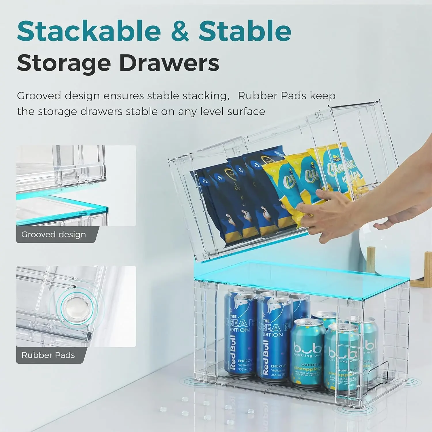 PET2 Pack Large Stackable Storage Drawers,Clear Acrylic Drawer Organizers, Easily Assemble ForBathroom,Cabinet,MakeupStoragebox