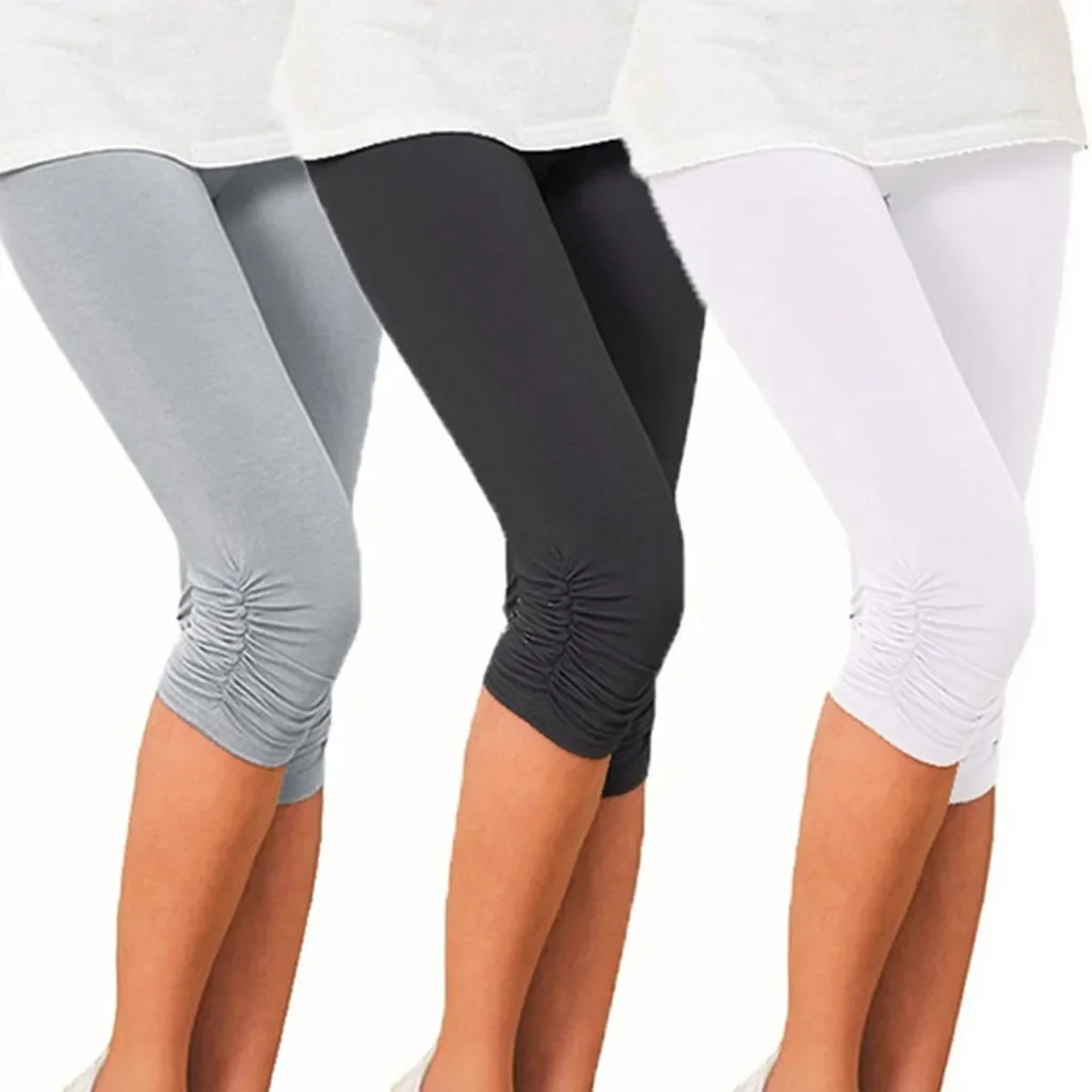 Leggings curtas de renda fina para mulheres, jeggings de verão, calças, capris cortados, legging skinny, preto, branco, calças elásticas push up