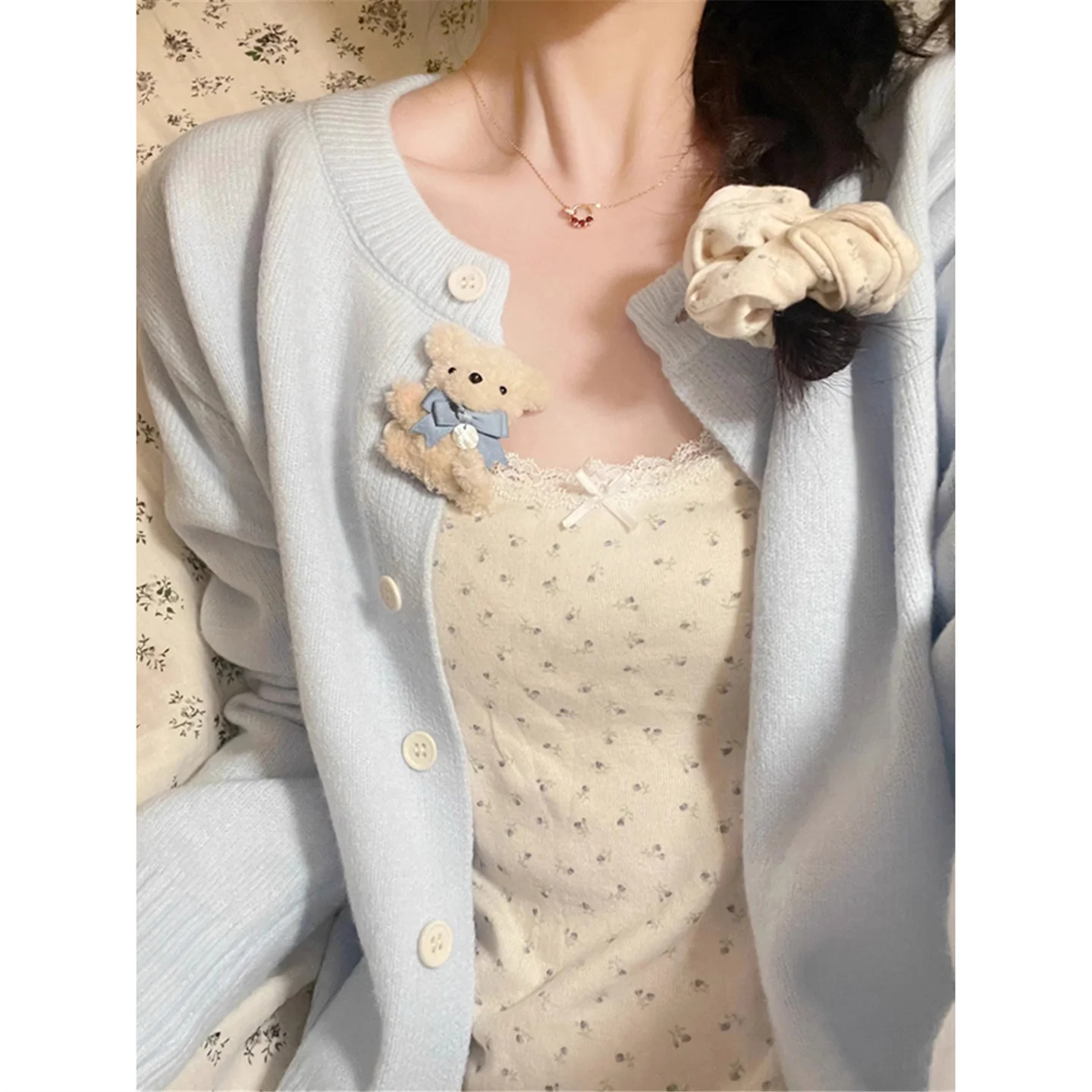 

Женские зимние укороченные кардиганы и свитеры с воротником-стойкой, в стиле Moricore, разноцветные, с эффектом шерсти, с отворотами, с карманами, с бантом, в уличном стиле