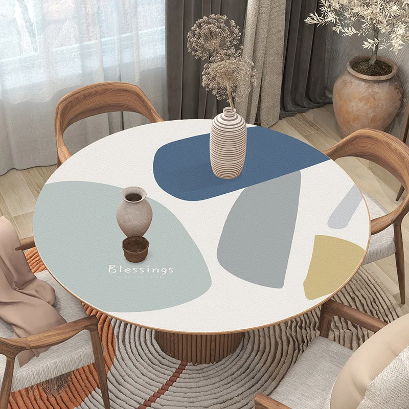 Custom Print Nordic Round Tablecloth Waterproof Oil Proof Thickened Leather Round Table Mat Non-slip Party Table Deco Cover