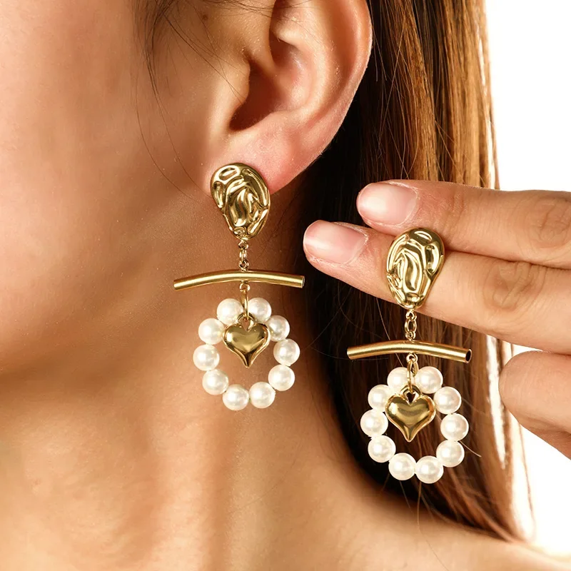 روكسي |   حلق لؤلؤي مصمم الأزياء الكورية للنساء. مجوهرات فرنسية أنيقة. خمر 2024