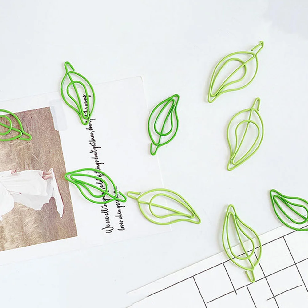 green Paper Clips Cute leaves-Shaped Stainless Steel Paper Clips book mark Leaf Paper Clip Clip for Office School Supplies