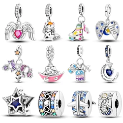 925 Sterling Silver Pink Heart Wings Skating Shoe Aircraft Camera Charms Beads Pendant Fit Qikaola 925 Original Bracelet Jewelry