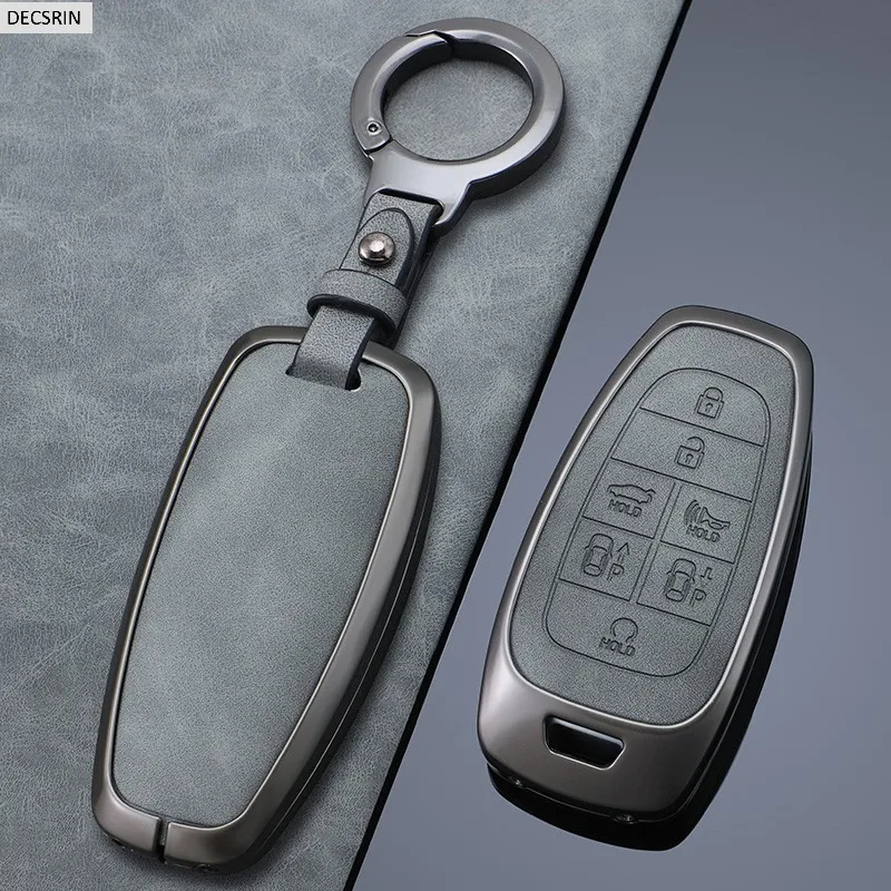 Zinc Alloy+Leather Car Key Case Cover Fob For Hyundai Sonata Sel Ev 6 Ev 8 IONIQ 5 Nexo DN8 Fe Tucson Sonata Staria NX4 Ioniq