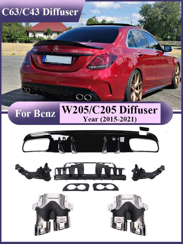 

For Mercedes Benz C Class W205 C205 S205 A205 2015-2021 Sedan Coupe Rear Diffuser With Exhaust Pipes C63 C43 Style Accessories