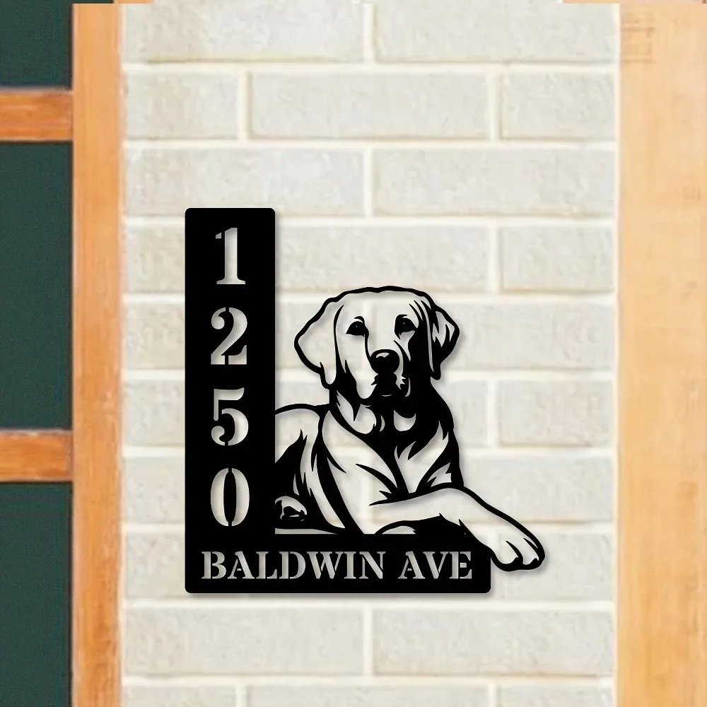 [2D Flat] Personalized Labrador Dog Address House Number Metal Door Wall Sign Home Decor (Only For Decoration