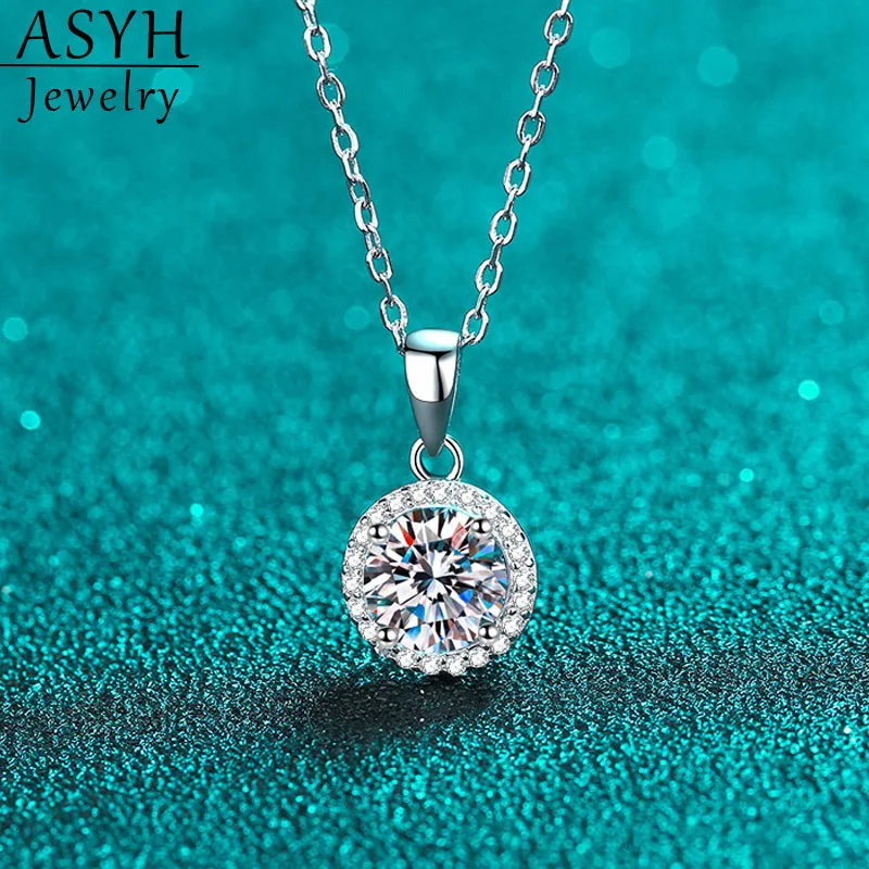 

1CT Moissanite Diamond Pendant Necklaces for Women 925 Sterling Silver Luxury Chain Trending Iced Bling Wedding Jewelry