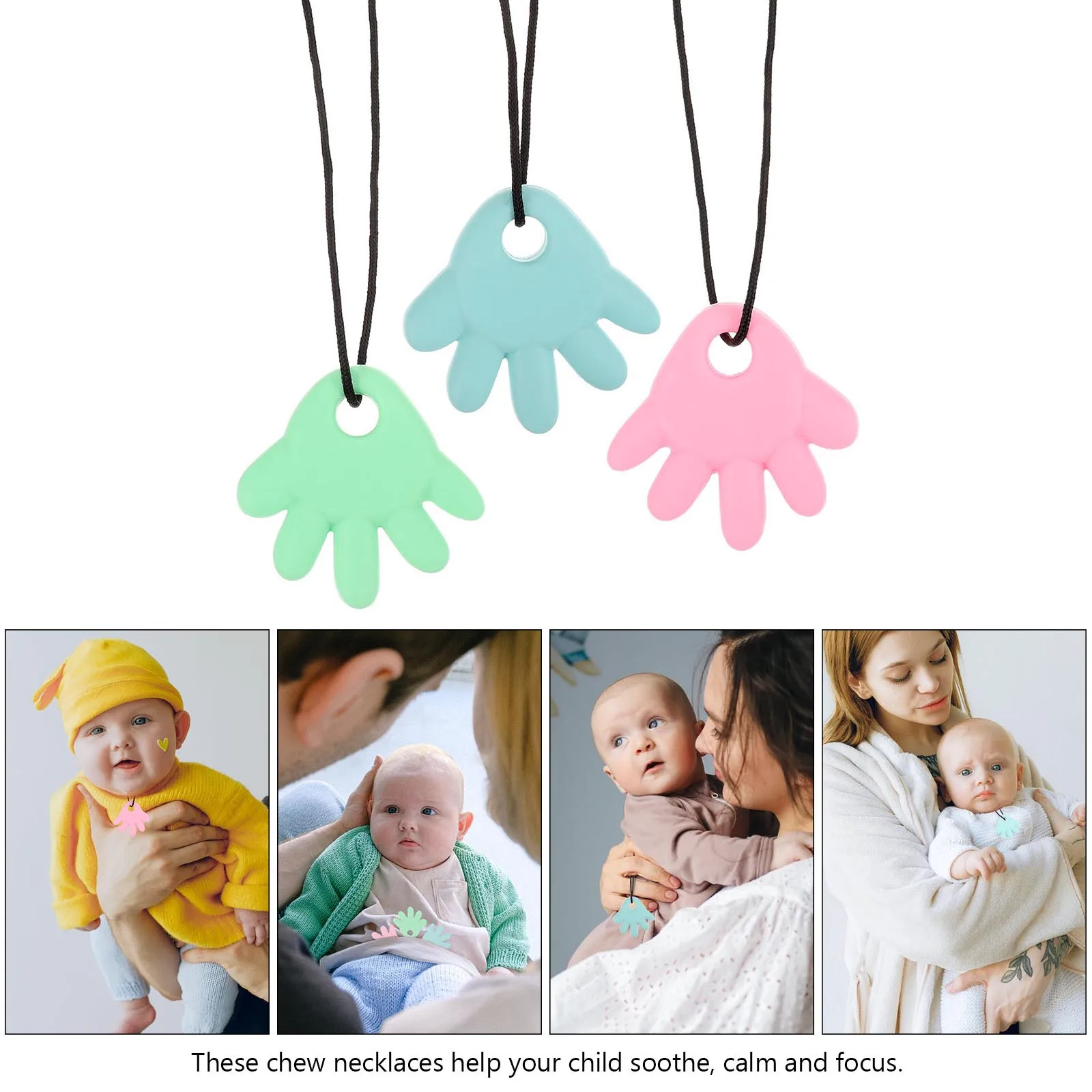 

3Pcs Baby Teether Silicone Chew-Able Cartoon Soft Durable Safe Necklaces for Autism Educational Playthings