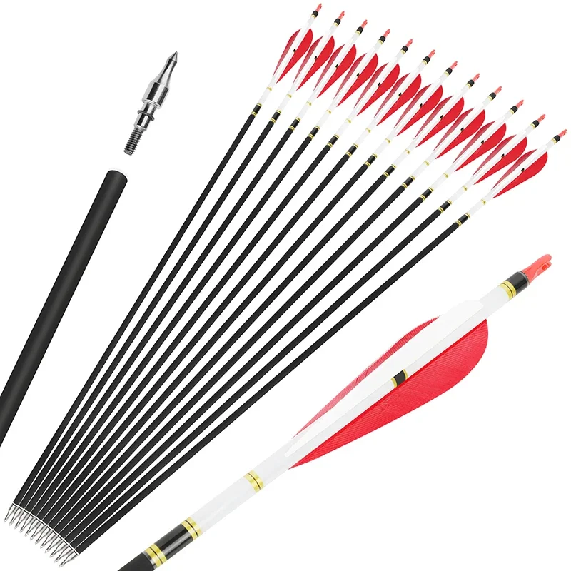 

6/12pcs Archery Pure Carbon Arrows Spine500 OD7.8mm ID6.2mm With Replaceable Arrowhead for Recurve & Compound Bow Hunting