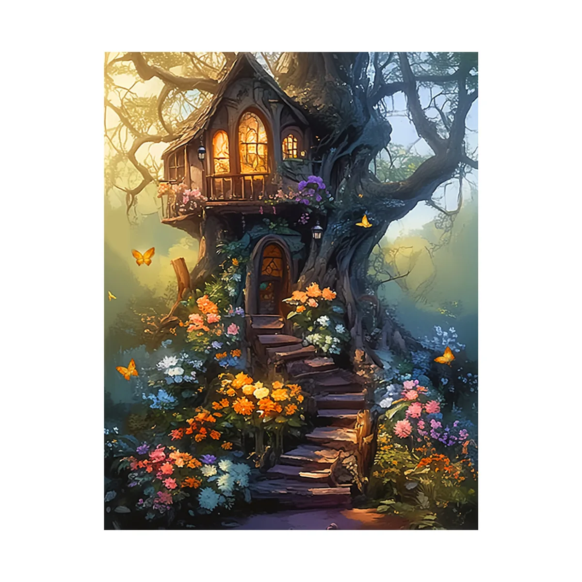 9ct 40x50cm Tree house Embroidery DIY Chinese Style Printed Kits Cross Stitch Needlework Set Home Decor Crafts 32 Color