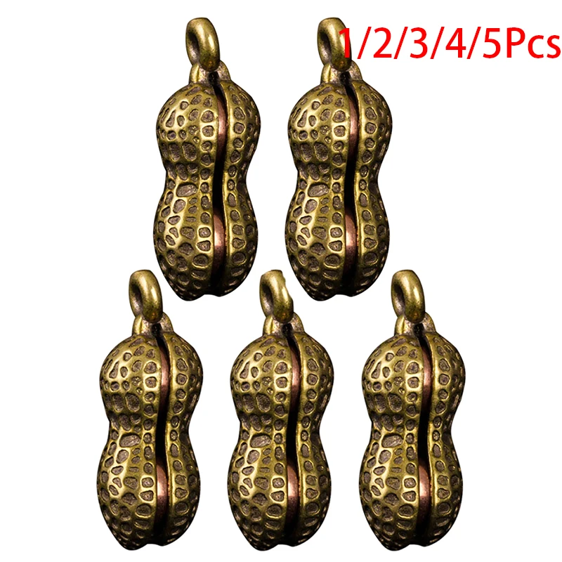 1/2/3/4/5Pcs Brass Peanut Bell Ornaments Figurines Feng Shui Desk Decorations Home Decors Accessories Keychains Pendants Gifts