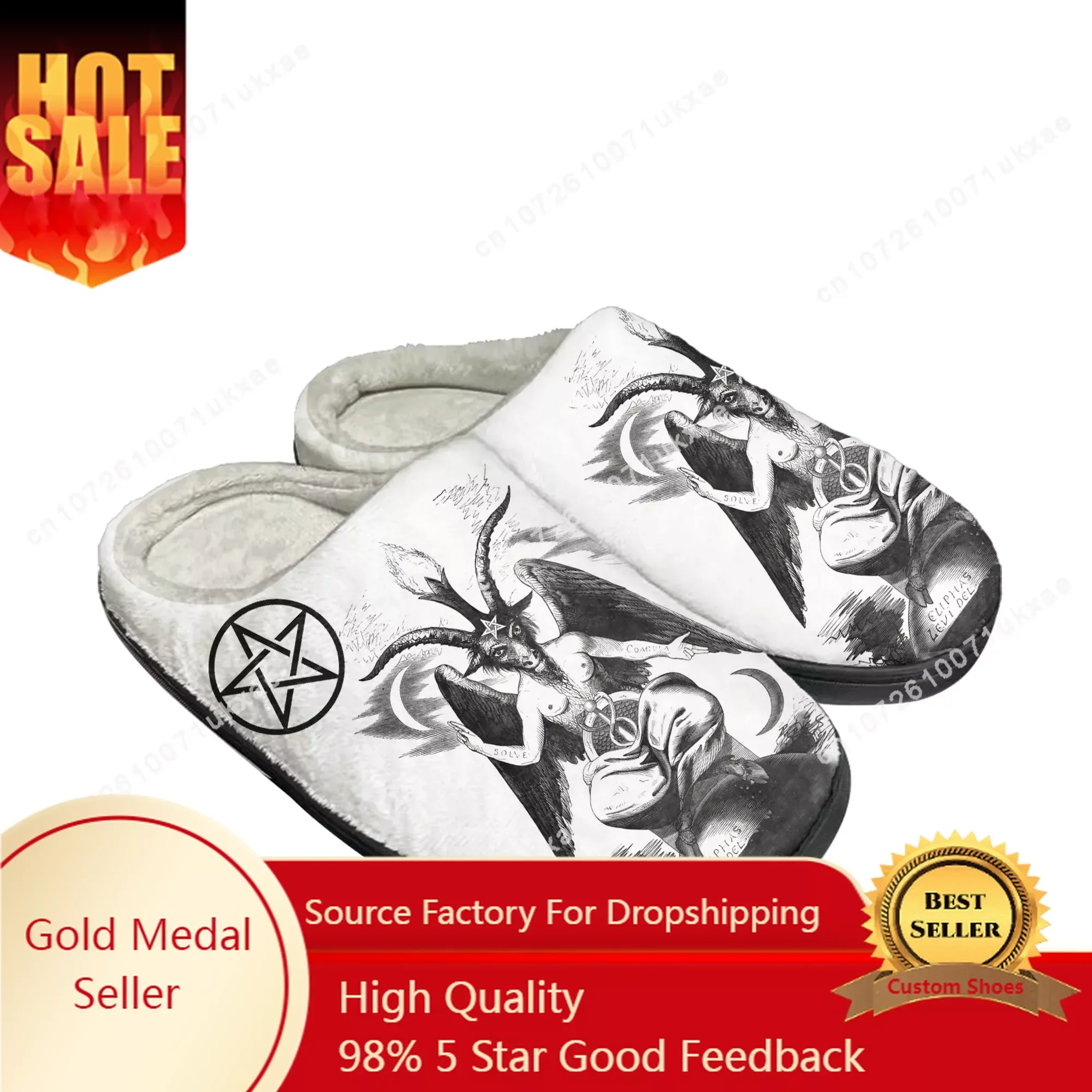 

Pentagram Baphomet Satan Satanic Goth Gothic Goat Home Cotton Slippers Mens Womens Plush Bedroom Keep Warm Shoes Customized Shoe