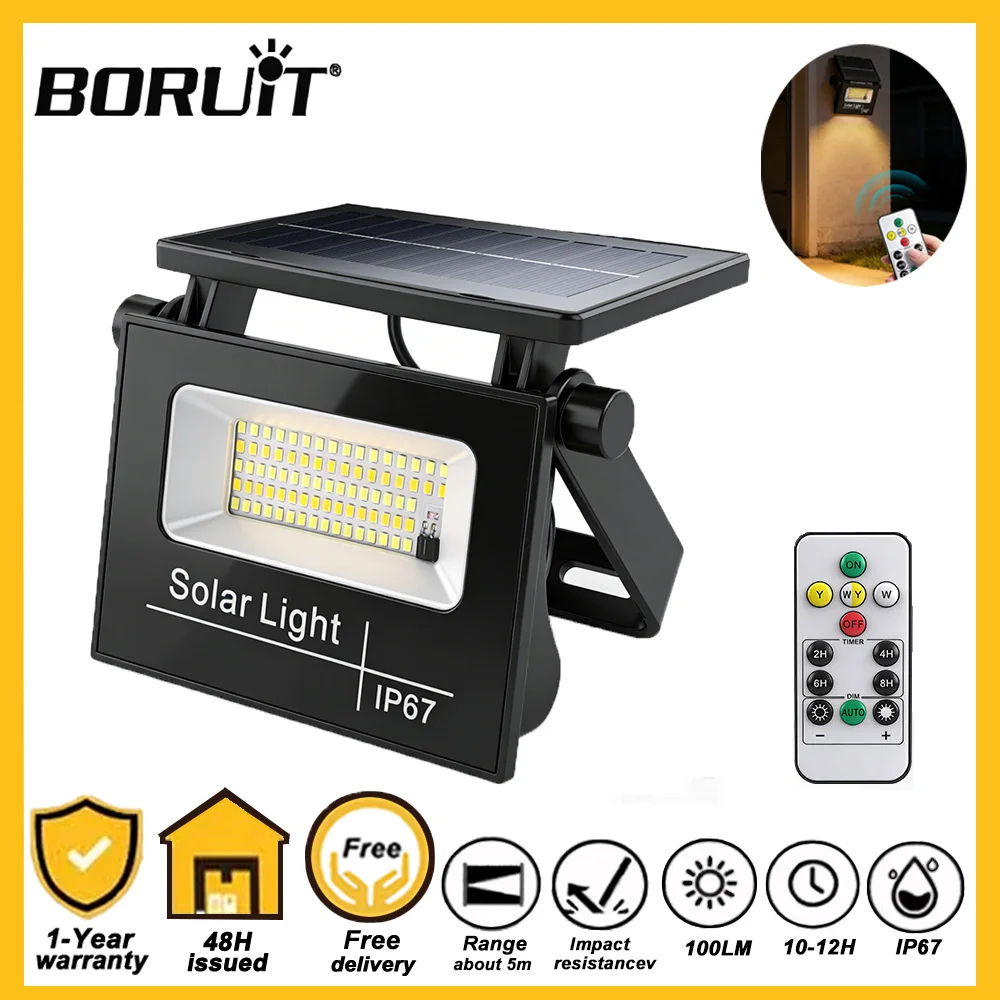 BORUiT Foldable portable solar floodlight LED Sensor Solar Wall Lamp IP67 Waterproof White/Warm Light for wall garden garage