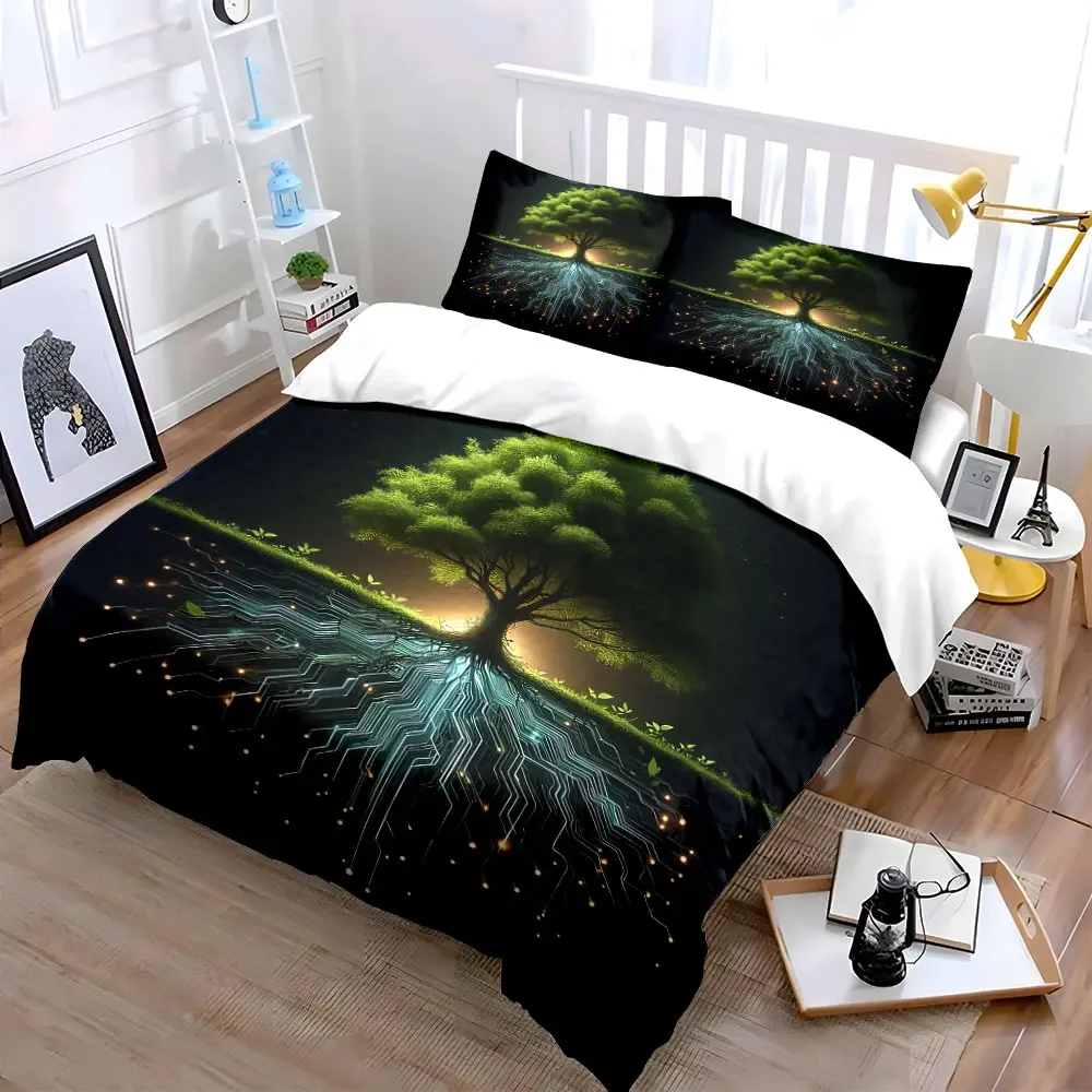 Tree Circuit Illustration Set Soft Comfortable Duvet Cover Bedding Set Included 1*Duvet Cover & 2*Pillowcases, gift