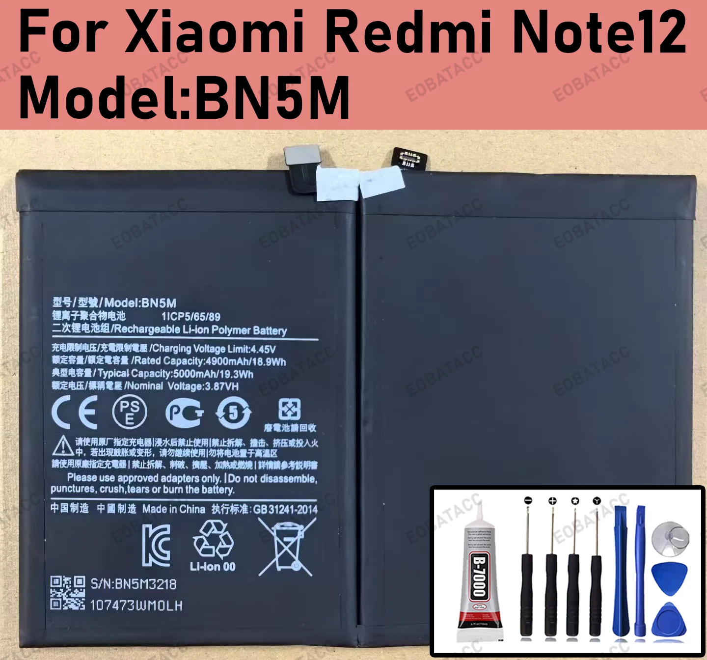 Baterai BN5M Siklus Nol Baru 100% untuk Baterai XIAOMI REDMI Note 12 4G/23021RAAEG/23021RAA2Y + Alat Gratis
