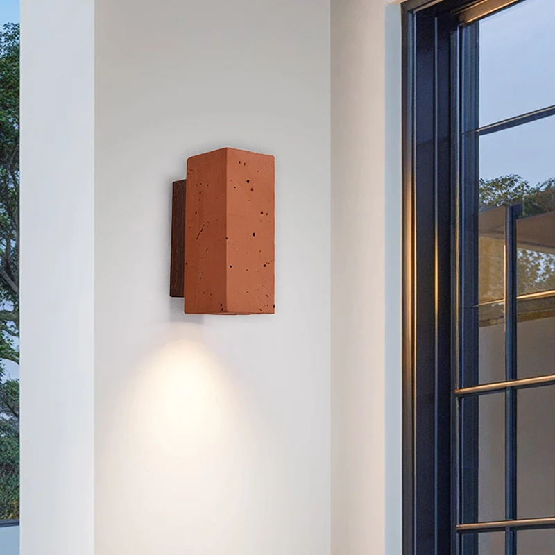 

Nordic Minimalist LED Wall Lamps Cylindrical Coral Red Stone Sconce Light E27 Hotel Homestay Room Decoration Living Dining Room