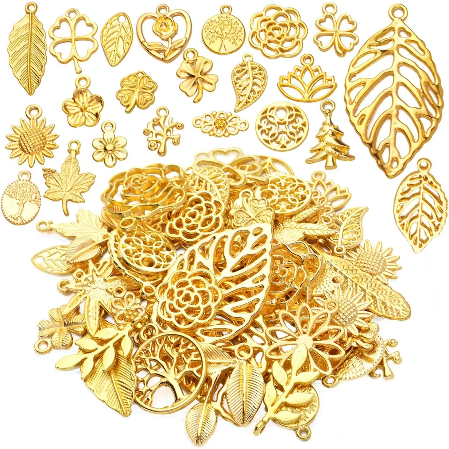 

60pcs Leaves Flowers Charms Tree of Life Pendants Charm Vintage Hollow Charms Jewelry Making for DIY Necklace Bracelet Earrings